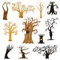 Halloween trees, creepy or scary and frightening branches. fabulous mythical or fantastic monsters. wooden creatures in