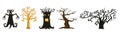 Halloween trees, creepy or scary and frightening branches. fabulous mythical or fantastic monsters. wooden creatures in