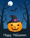 Halloween Trees with Pumpkin on Blue Royalty Free Stock Photo