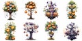 Halloween trees pumpkins art white background