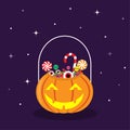 Halloween trick or treat card design on background. Vector illustration.