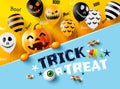 Halloween trick or treat with Happy halloween pumpkin,Scary air balloons.Website spooky,Background or banner Halloween template. Royalty Free Stock Photo