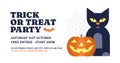 Halloween trick or treat kids party promo banner design template event celebration vector flat Royalty Free Stock Photo