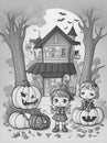 Halloween trick or treat scene with kids Royalty Free Stock Photo