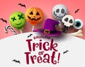 Halloween trick or treat with sweet candies vector background. Halloween trick or treat text in empty space.