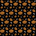 Halloween Trick or Treat vector seamless texture pumpkin candy star