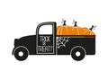 Halloween truck silhouette with orange pumpkin