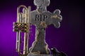 Halloween Trumpet Crow Gravestone Royalty Free Stock Photo