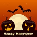 Halloween with Two Pumpkins and Bats Royalty Free Stock Photo