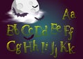 Halloween Typeset. Spooky Vector Font for Halloween Party. Grunge Green Hand Drawn Alphabet.