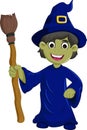 Halloween ugly witch with a hat and broom