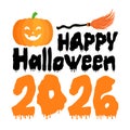 Halloween 2026 Vector Art with Dripping Font, Broom, and Pumpkin Royalty Free Stock Photo