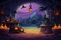 a Halloween vector background portraying a witch\'s lair with bubbling cauldrons, and magical artifacts, Generated AI Royalty Free Stock Photo