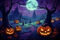 Halloween vector background with a pumpkin patch bathed in the glow of jack-o\'-lanterns, Generated AI Royalty Free Stock Photo