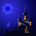 Halloween Vector Background with Spooky House Royalty Free Stock Photo
