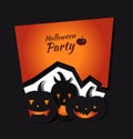 Halloween vector card with angry pumpkins. Decorative banner with group of funny pumpkins. Set with vector silhouettes.