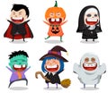 Halloween vector character set. Halloween characters like vampire, nun, zombie, witch and ghost isolated in white background. Royalty Free Stock Photo