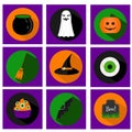 Halloween vector flat icons with holiday symbols and long shadows Royalty Free Stock Photo