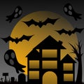 Halloween vector haunted castle ghost bat and grave