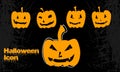 Halloween vector icon illustration, hand drawn. Orange color icon  on a black grunge background. Royalty Free Stock Photo