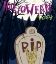 Halloween vector illustration - Dead Man s arms from the ground with invitation to zombie party Royalty Free Stock Photo