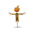 Halloween vector illustration. A stuffed pumpkin in a cloak on a stick on a white background with branches