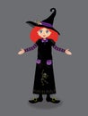 Halloween vector illustration of young witch with curly ginger Royalty Free Stock Photo