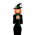 Halloween vector illustration of young witch with long ginger h Royalty Free Stock Photo