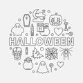 Halloween vector round illustration in thin line style Royalty Free Stock Photo