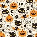 Halloween pattern with cute funny charecters