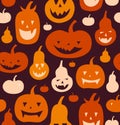 Halloween vector seamless pattern. Decorative background with funny drawing pumpkins. Cute silhouettes. Royalty Free Stock Photo