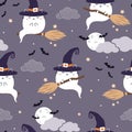 Halloween vector seamless pattern with Kawaii Cute Cat ghost Royalty Free Stock Photo