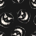 Halloween vector seamless pattern with scary pumpkin face, Jack o lantern Royalty Free Stock Photo