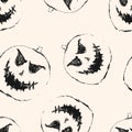 Halloween vector seamless pattern with scary pumpkin face, Jack o lantern Royalty Free Stock Photo