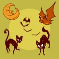 Halloween cats and bats vector set Royalty Free Stock Photo