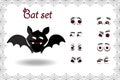 Halloween vector set of cute cartoon bat character for creation emotions on white background