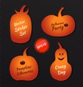 Halloween vector stickers angry pumpkins. Collection with decorative funny pumpkins silhouettes