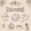 Halloween vector vintage engraving crosshatch drawn hatching