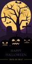 Halloween vertical background with pumpkin in the night sky, moon and Halloween atmosphere. Royalty Free Stock Photo