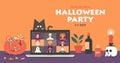 Online Halloween party concept banner on laptop screen