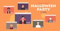 Online Halloween party concept banner, people connecting together on video call