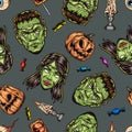 Halloween vintage colorful seamless pattern Royalty Free Stock Photo