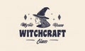 Halloween vintage label, logo. Witchcraft emblem with grunge texture.