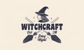 Halloween vintage label, logo. Witchcraft emblem with grunge texture.