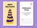 Halloween vintage postcard with cake. October 31. Halloween party. Vertical layout of the design. Vector illustration Royalty Free Stock Photo
