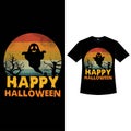 Halloween vintage T-shirt design with scary calligraphy. Halloween fashion wear design with a funny ghost and dead tree silhouette Royalty Free Stock Photo