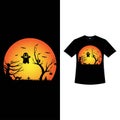 Halloween vintage T-shirt design with a scary ghost. Halloween spooky fashion wear design with a ghost, bats, and dead tree Royalty Free Stock Photo