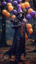 Halloween wall art - a man in a garment with balloons