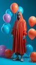 Halloween wall art - a person in a garment with balloons