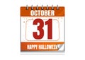 Halloween wall calendar. Holiday date. 31 October. Vector illustration